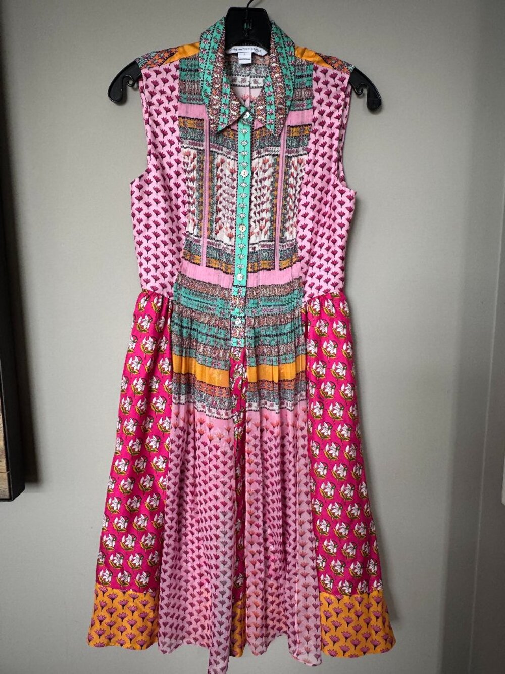 Diane von Furstenberg DVF Mixed Floral Silk Cotton Sleeveless Shirt Dress Size 2